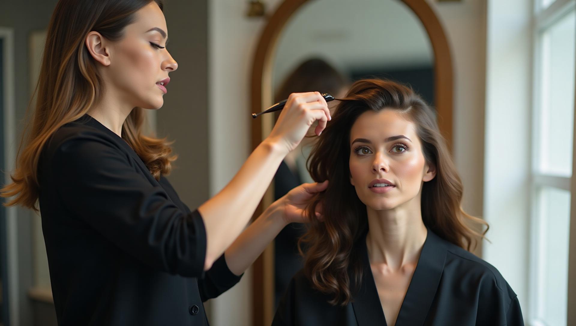 Expert hair styling and cutting services at Eyana Salon Dubai - hair treatments, curling, straightening, dyeing, balayage, and trendy hairstyles